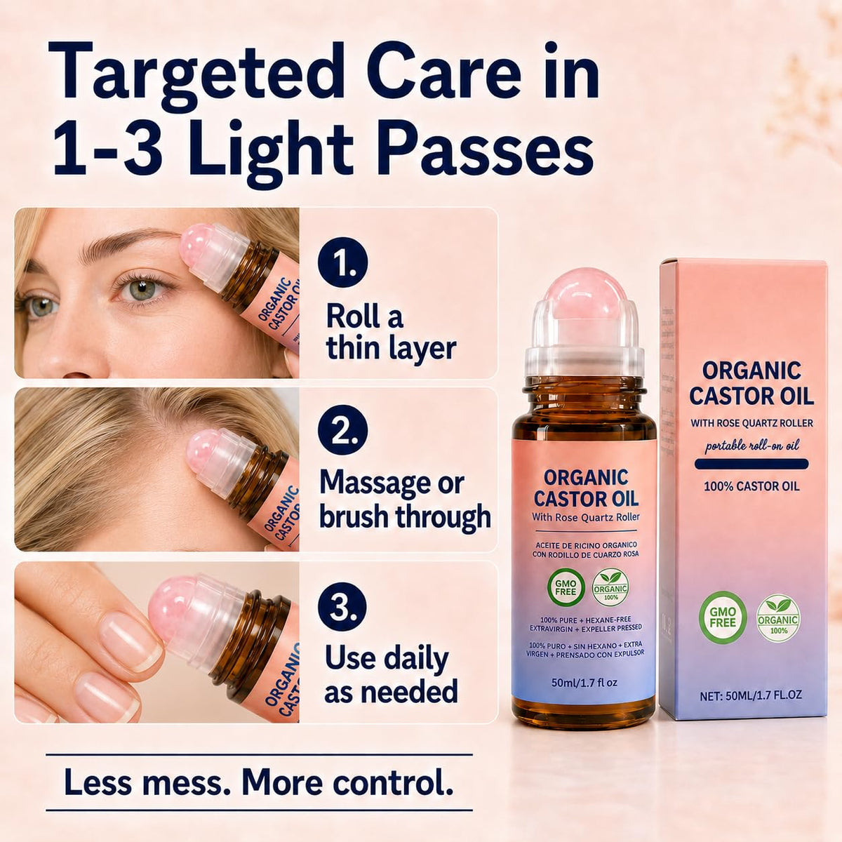 Pure Castor Oil Rose Quartz Roller